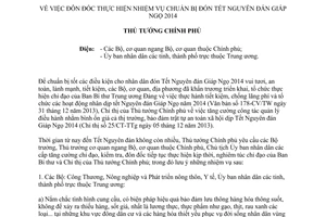 Công điện 98/CĐ-TTg năm 2014 đôn đốc chuẩn bị đón Tết Nguyên đán Giáp Ngọ 2014