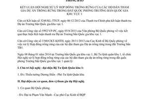 Thông báo 91/BTL năm 2014 Hợp đồng trồng rừng trong đất quốc phòng trường bắn quốc gia khu vực 1