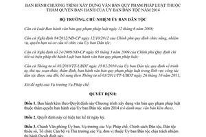 Quyết định 14/QĐ-UBDT chương trình xây dựng văn bản quy phạm pháp luật 2014