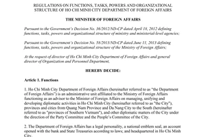 Decision 153/QD-BNG functions tasks powers organizational structure Foreign Affairs Ho Chi Minh Department