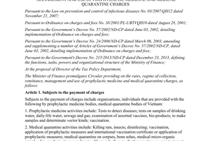 Circular No. 08/2014/TT-BTC prophylactic medicine and medical quarantine charges