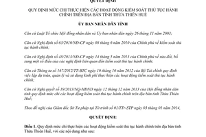 Quyết định 02/2014/QĐ-UBND mức chi hoạt động kiểm soát thủ tục hành chính Thừa Thiên Huế