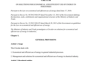 Circular No. 02/2014/TT-BCT solutions for economical and efficient use of energy in industries