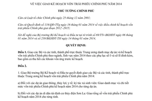 Quyết định số 117/QĐ-TTg giao kế hoạch vốn trái phiếu chính phủ 2014