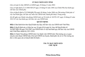 Quyết định 05/2014/QĐ-UBND Quy chế làm việc của Ủy ban nhân dân tỉnh Vĩnh Phúc