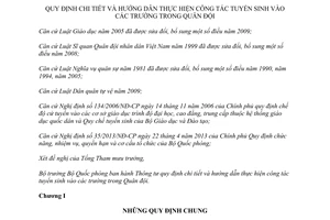 Thông tư 03/2014/TT-BQP hướng dẫn tuyển sinh vào các trường quân đội