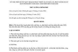 Quyết định 115/QĐ-TTg năm 2013 Quy hoạch phát triển xuất bản in phát hành xuất bản phẩm đến 2020