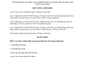 Quyết định 123/QĐ-TTg năm 2014 danh sách đơn vị sự nghiệp công lập Bộ Văn hóa Thể thao Du lịch