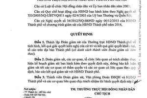 Quyết định 03/QĐ-HĐND năm 2014 Đoàn giám tình hình giải quyết kiến nghị cử tri khiếu nại tố cáo Hà Nội