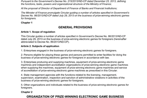 Circular No. 11/2014/TT-BTC the business of prize-winning electronic games for foreigners