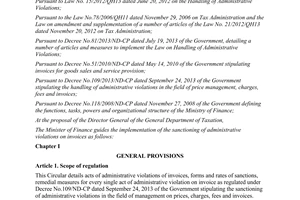Circular No. 10/2014/TT-BTC guiding the sanctioning of administrative violations on invoices