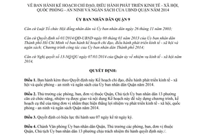 Quyết định 01/2014/QĐ chỉ đạo phát triển kinh tế xã hội quốc phòng ngân sách Quận 9 TP HCM