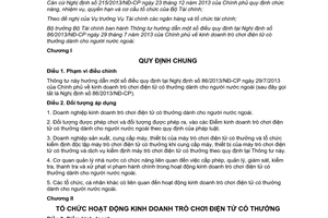 Thông tư 11/2014/TT-BTC hướng dẫn NĐ 86/2013 kinh doanh trò chơi có thưởng người nước ngoài