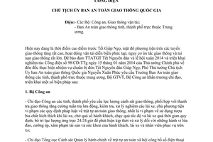 Công điện 01/CĐ-UBATGTQG an toàn giao thông Tết Nguyên đán lễ hội xuân 2014