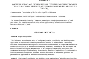 Ordinance No. 09/2014/UBTVQH13 application of administrative-handling measures at People’s Courts