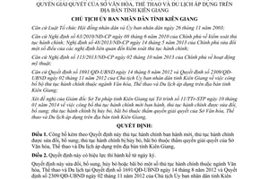 Quyết định 105/QĐ-UBND 2014 thủ tục hành chính mới sửa đổi hủy bỏ Sở Văn hóa Thể thao Du lịch Kiên Giang