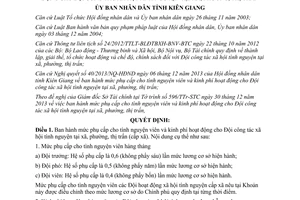 Quyết định 05/2014/QĐ-UBND phụ cấp tình nguyện viên kinh phí Đội công tác xã hội Kiên Giang