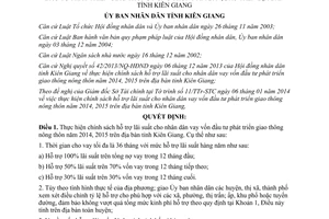 Quyết định 07/2014/QĐ-UBND chính sách hỗ trợ cho vay đầu tư phát triển giao thông nông thôn Kiên Giang