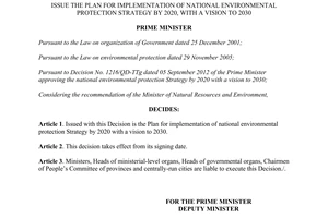 Decision No. 166/QD-TTg 2014 plan implementation environmental protection strategy 2020 2030