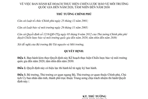 Quyết định 166/QĐ-TTg 2014 Chiến lược bảo vệ môi trường quốc gia đến năm 2020