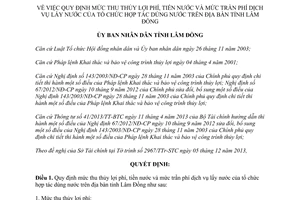 Quyết định 03/2014/QĐ-UBND mức thu thủy lợi phí tiền nước mức trần phí dịch vụ lấy nước Lâm Đồng