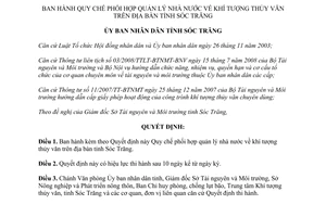 Quyết định 01/2014/QĐ-UBND Quy chế phối hợp quản lý nhà nước khí tượng thủy văn Sóc Trăng