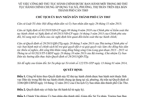 Quyết định 219/QĐ-UBND 2014 thủ tục hành chính mới áp dụng xã phường Cần Thơ