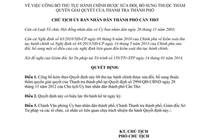 Quyết định 221/QĐ-UBND 2014 thủ tục hành chính sửa đổi bổ sung Thanh tra Cần thơ