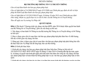 Quyết định 75/QĐ-BTTTT xây dựng văn bản quy phạm pháp luật 2014 Bộ Thông tin Truyền thông