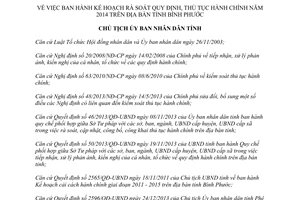 Quyết định 211/QĐ-UBND rà soát quy định thủ tục hành chính Bình Phước năm 2014