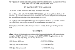 Quyết định 167/QĐ-UBND năm 2014 phân bổ kinh phí đảm bảo chất lượng giáo dục Lâm Đồng