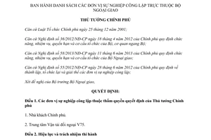 Quyết định 165/QĐ-TTg năm 2014 danh sách đơn vị sự nghiệp công lập trực thuộc Bộ Ngoại giao