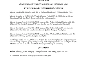 Quyết định 06/2014/QĐ-UBND bổ sung quỹ tên đường thành phố Hồ Chí Minh