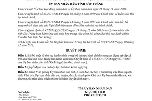 Quyết định 70/QĐ-UBND năm 2014 bãi bỏ thủ tục hành chính chung áp dụng cấp xã Sóc Trăng