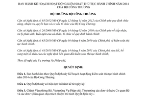 Quyết định 793/QĐ-BCT năm 2014 Kế hoạch kiểm soát thủ tục hành chính Bộ Công Thương