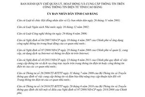 Quyết định 01/2014/QĐ-UBND quản lý hoạt động cung cấp thông tin trên Cổng thông tin điện tử Cao Bằng