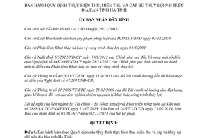 Quyết định 05/2014/QĐ-UBND thu miễn thu cấp bù thủy lợi phí Hà Tĩnh 2014