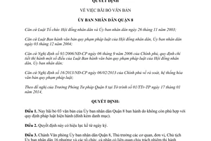 Quyết định 829/QĐ-UBND năm 2014 bãi bỏ văn bản do Ủy ban nhân dân Quận 8 Hồ Chí Minh