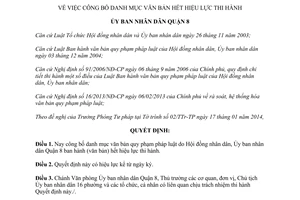Quyết định 764/QĐ-UBND năm 2014 danh mục văn bản hết hiệu lực thi hành quận 8 Hồ Chí Minh