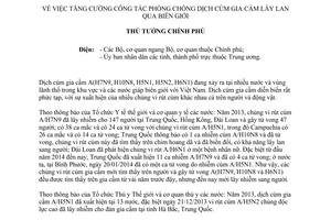Công điện 133/CĐ-TTg năm 2014 tăng cường phòng chống dịch cúm gia cầm qua biên giới