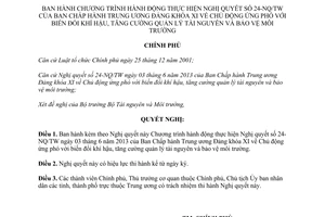 Nghị quyết 08/NQ-CP năm 2014 Chương trình thực hiện NQ 24 ứng phó biến đổi khí hậu quản lý tài nguyên