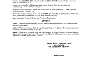 Integrated document No. 10/VBHN-BCT preservation abandonment of petroleum grilling wells