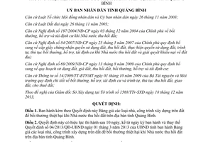 Quyết định 01/2014/QĐ-UBND bảng giá nhà công trình bồi thường thiệt hại khi thu hồi đất Quảng Bình