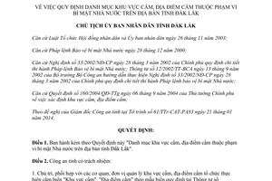 Quyết định 269/QĐ-UBND năm 2014 khu vực cấm địa điểm cấm bí mật Nhà nước Đắk Lắk