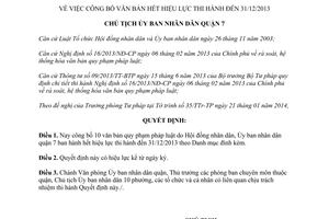 Quyết định 07/QĐ-UBND văn bản hết hiệu lực thi hành đến 31/12/2013 quận 7 Hồ Chí Minh