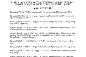 Quyết định 03/2014/QĐ-UBND quản lý công trình giao thông chiếu sáng thoát nước cây xanh đô thị Bình Dương