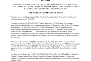 Decision No. 673/QĐ-UBND 2014 development of vocational colleges secondary schools training centers in Hanoi