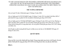 Quyết định 184/QĐ-TTg giao kế hoạch vốn trái phiếu Chính phủ bổ sung giai đoạn 2014-2016