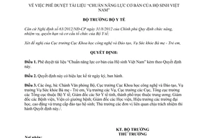 Quyết định 342/QĐ-BYT năm 2014 phê duyệt Chuẩn năng lực cơ bản Hộ sinh Việt Nam