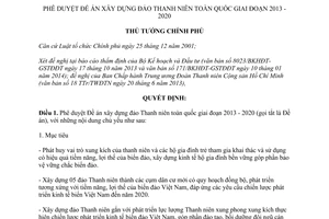 Quyết định 186/QĐ-TTg năm 2014 Đề án xây dựng đảo Thanh niên toàn quốc 2013 2020